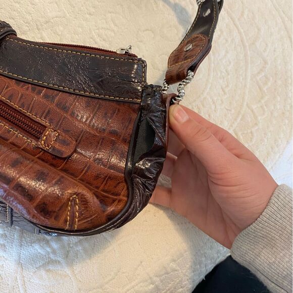 Y2K Brown Faux Alligator Embellished Shoulder Saddle Bag - Picture 12 of 13